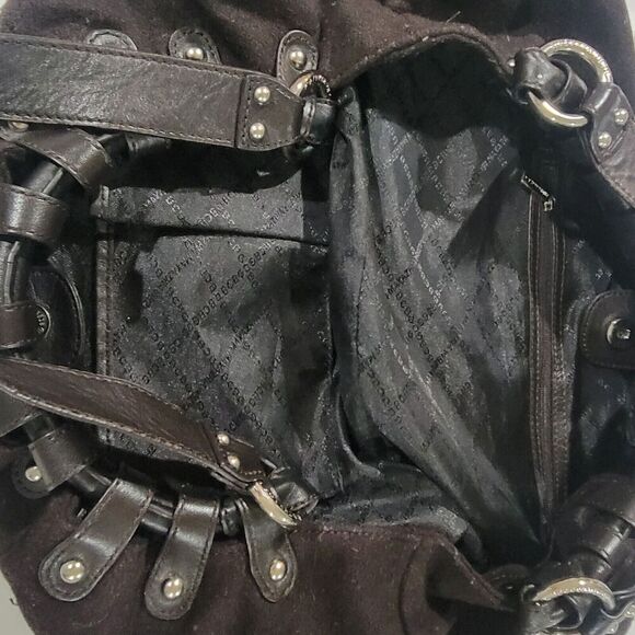 BCBG Maxazria Shoulder Bag Tote Studded Crescent Hobo Double Strap Brown - Picture 10 of 14